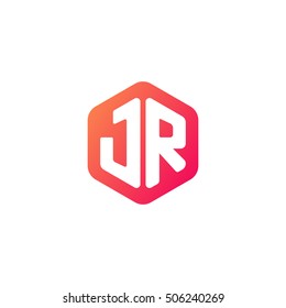 Initial letters JR rounded hexagon shape red orange simple modern logo