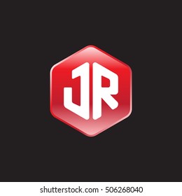 Initial letters JR rounded hexagon shape red modern logo
