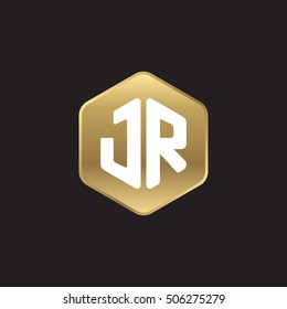 Initial letters JR rounded hexagon shape gold modern logo