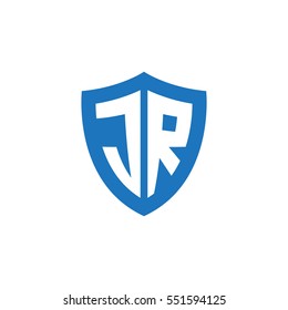 Initial letters JR shield shape blue simple logo