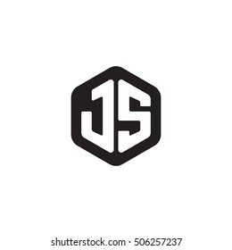Initial letters JS rounded hexagon shape monogram black simple modern logo