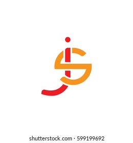 Initial letters js, sj, round linked overlapping lowercase logo modern design red orange