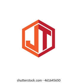 Initial letters JT hexagon shape logo red orange