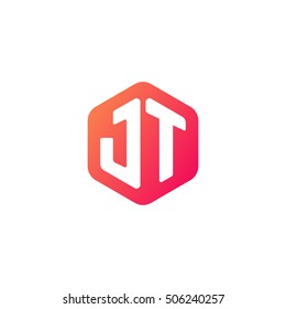Initial letters JT rounded hexagon shape red orange simple modern logo