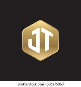 Initial letters JT rounded hexagon shape gold modern logo