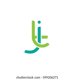 Initial letters jt, tj, round linked overlapping lowercase logo modern design modern green