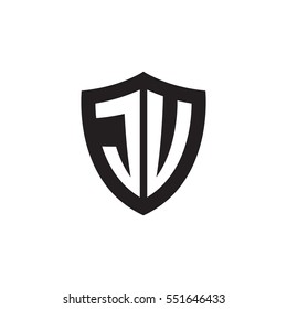 Initial letters JU, JV, shield shape black monogram logo