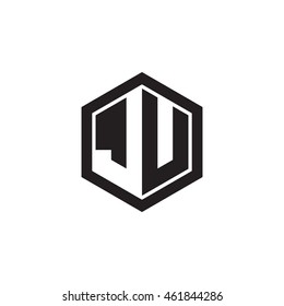 Initial letters JU negative space hexagon shape monogram logo