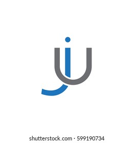 Initial letters ju, round linked overlapping lowercase logo modern design blue gray