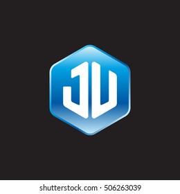Initial letters JU rounded hexagon shape blue modern logo