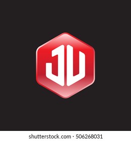 Initial letters JU rounded hexagon shape red modern logo