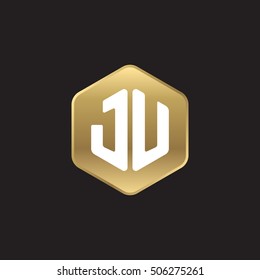 Initial letters JU rounded hexagon shape gold modern logo