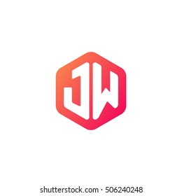 Initial letters JW rounded hexagon shape red orange simple modern logo