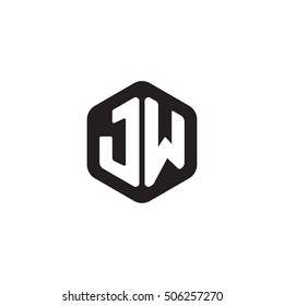Initial letters JW rounded hexagon shape monogram black simple modern logo