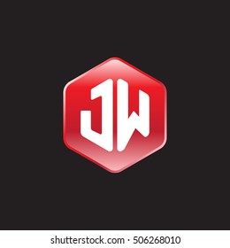 Initial letters JW rounded hexagon shape red modern logo