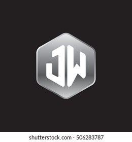 Initial letters JW rounded hexagon shape silver modern logo