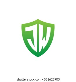 Initial letters JW shield shape green simple logo