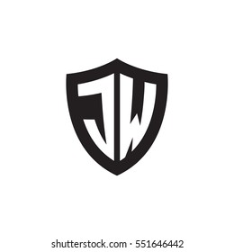 Initial letters JW shield shape black monogram logo