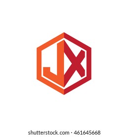 Initial letters JX hexagon shape logo red orange