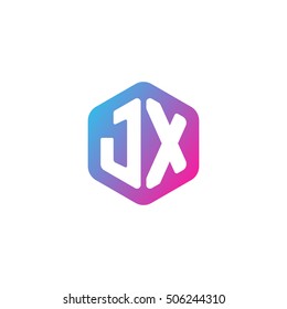 Initial letters JX rounded hexagon shape blue pink purple simple modern logo