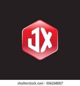 Initial letters JX rounded hexagon shape red modern logo