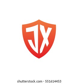 Initial letters JX shield shape red simple logo