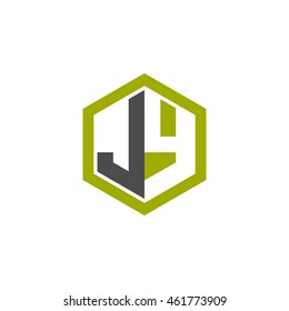Initial letters JY negative space hexagon shape logo green black gray