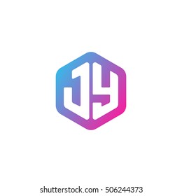 Initial letters JY rounded hexagon shape blue pink purple simple modern logo