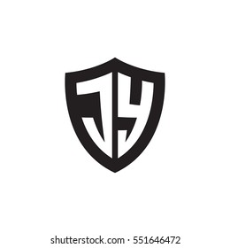 Initial letters JY shield shape black monogram logo