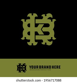 Initial letters K, 8, K8 or 8K overlapping, interlock, monogram logo, green color on black background