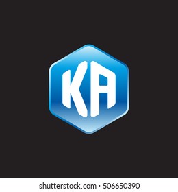 Initial letters KA rounded hexagon shape blue modern logo