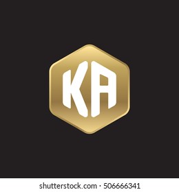 Initial letters KA rounded hexagon shape gold modern logo