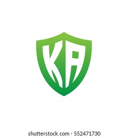 Initial letters KA shield shape green simple logo