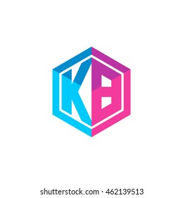 Initial letters KB hexagon box shape logo blue pink purple
