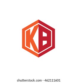 Initial letters KB hexagon shape logo red orange