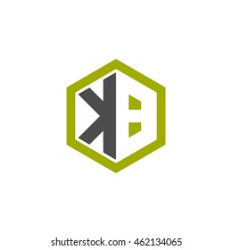 Initial letters KB negative space hexagon shape logo green black gray