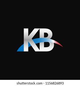 Initial letters KB overlapping movement swoosh logo, metal silver blue red color on black background