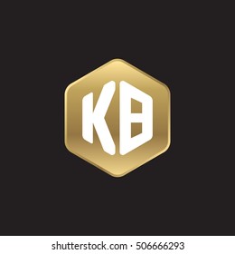 Initial letters KB rounded hexagon shape gold modern logo