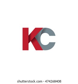 Initial Letters KC Overlapping Fold Logo Red Gray