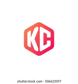 Initial letters KC rounded hexagon shape red orange simple modern logo