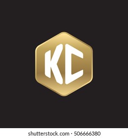 Initial letters KC rounded hexagon shape gold modern logo