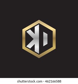 Initial letters KD, KO, negative space hexagon shape logo silver gold