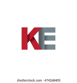 Initial letters KE overlapping fold logo red gray