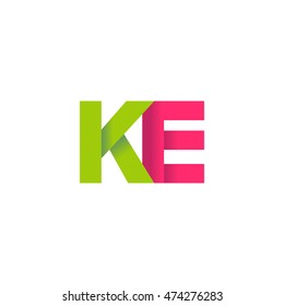 Initial letters KE overlapping fold logo green magenta