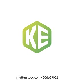 Initial letters KE rounded hexagon shape green simple modern logo