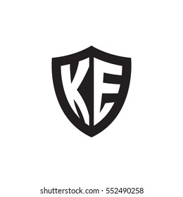Initial letters KE shield shape black monogram logo