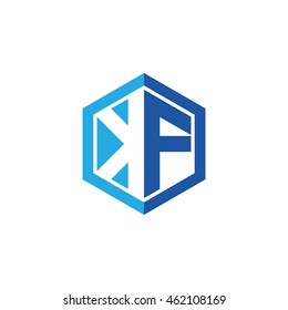 Initial letters KF negative space hexagon shape logo blue