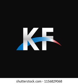 Initial letters KF overlapping movement swoosh logo, metal silver blue red color on black background