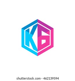 Initial letters KG hexagon box shape logo blue pink purple