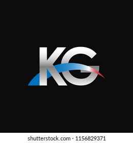 Initial letters KG overlapping movement swoosh logo, metal silver blue red color on black background